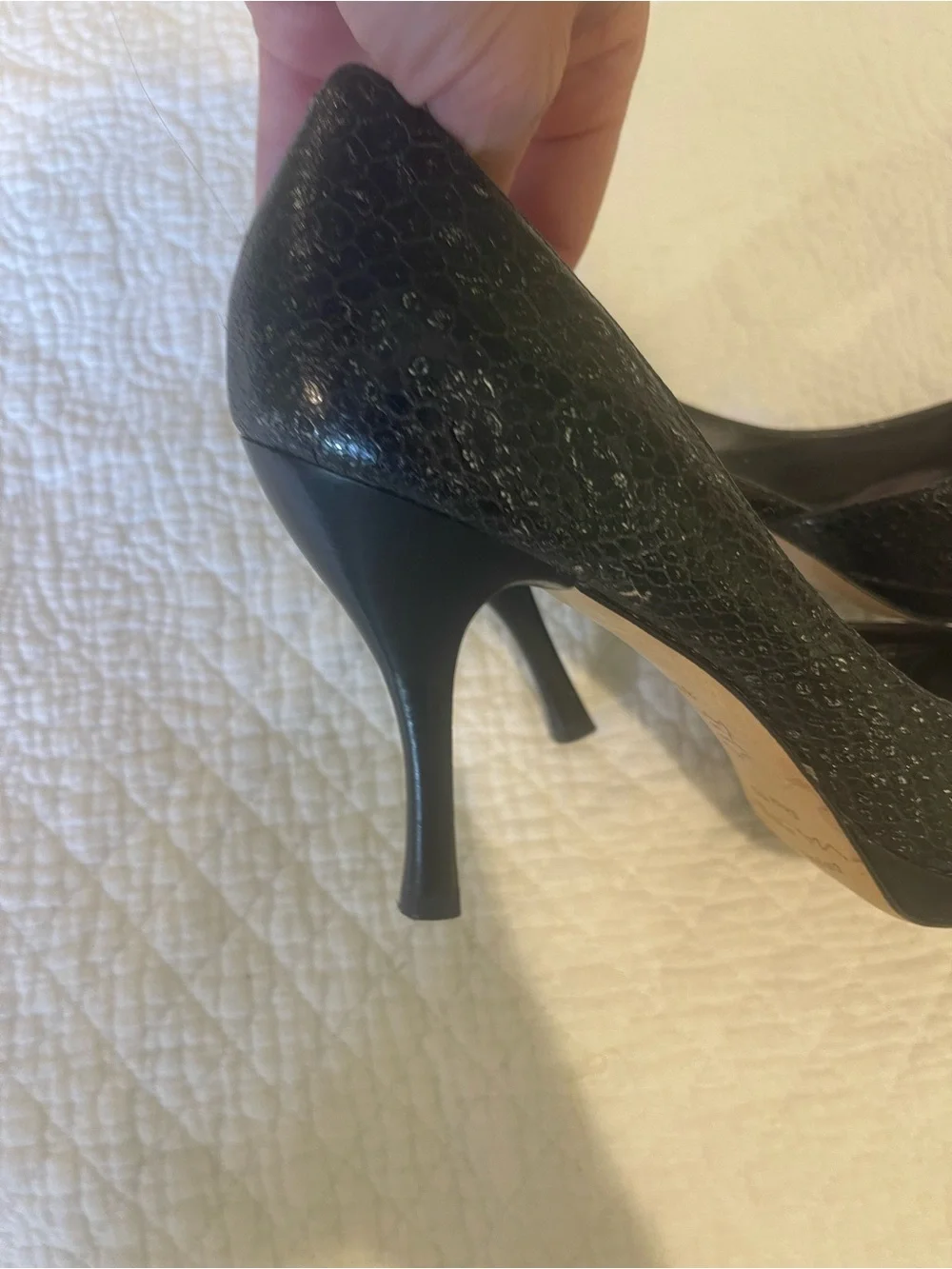 Via Spiga Black Snakeskin Embossed Peep Toe D'Orsay Stiletto Pumps 8.5 Slip On